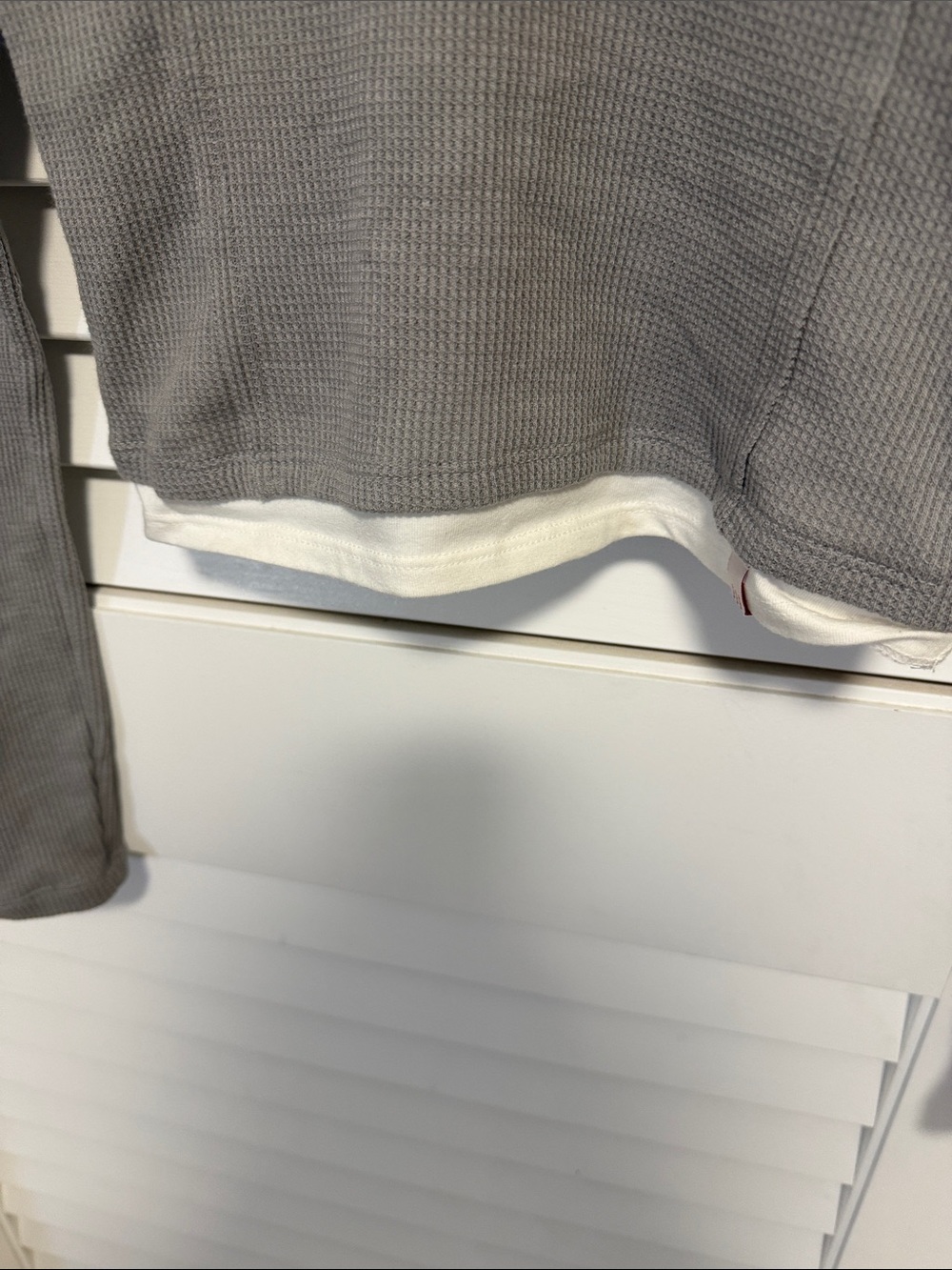BDG Grey Long Sleeve Layered V-Neck Thermal Top with White Trim - Picture 5 of 6